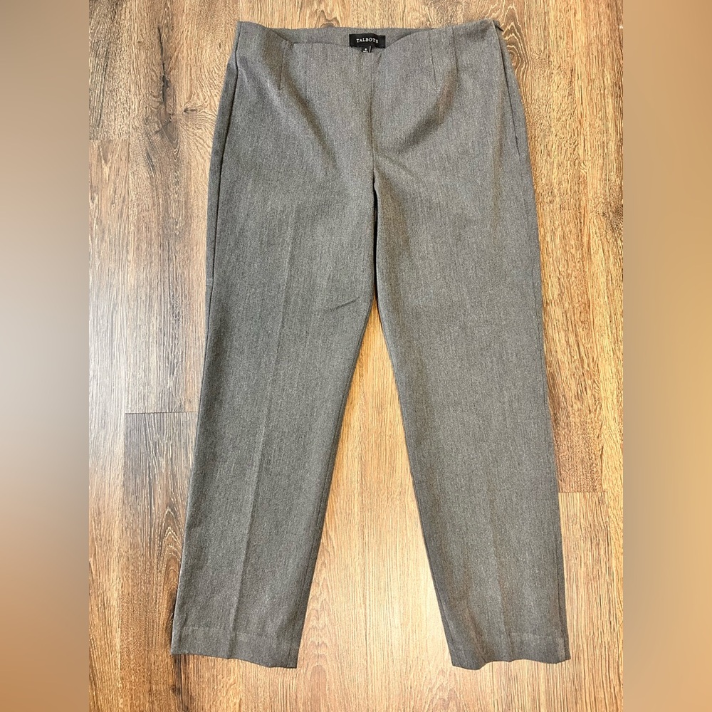 Talbots Womens 12 Heather Gray Tapered Leg Dress Pants Side Zip Career Stretch